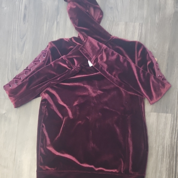 Material Girl Burgundy Velvet Hoodie - Picture 6 of 6